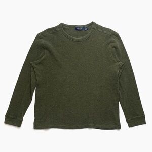 Olive Drab Green Fairy Grunge Waffle Knit Thermal Long Sleeve Top 100% Cotton L
